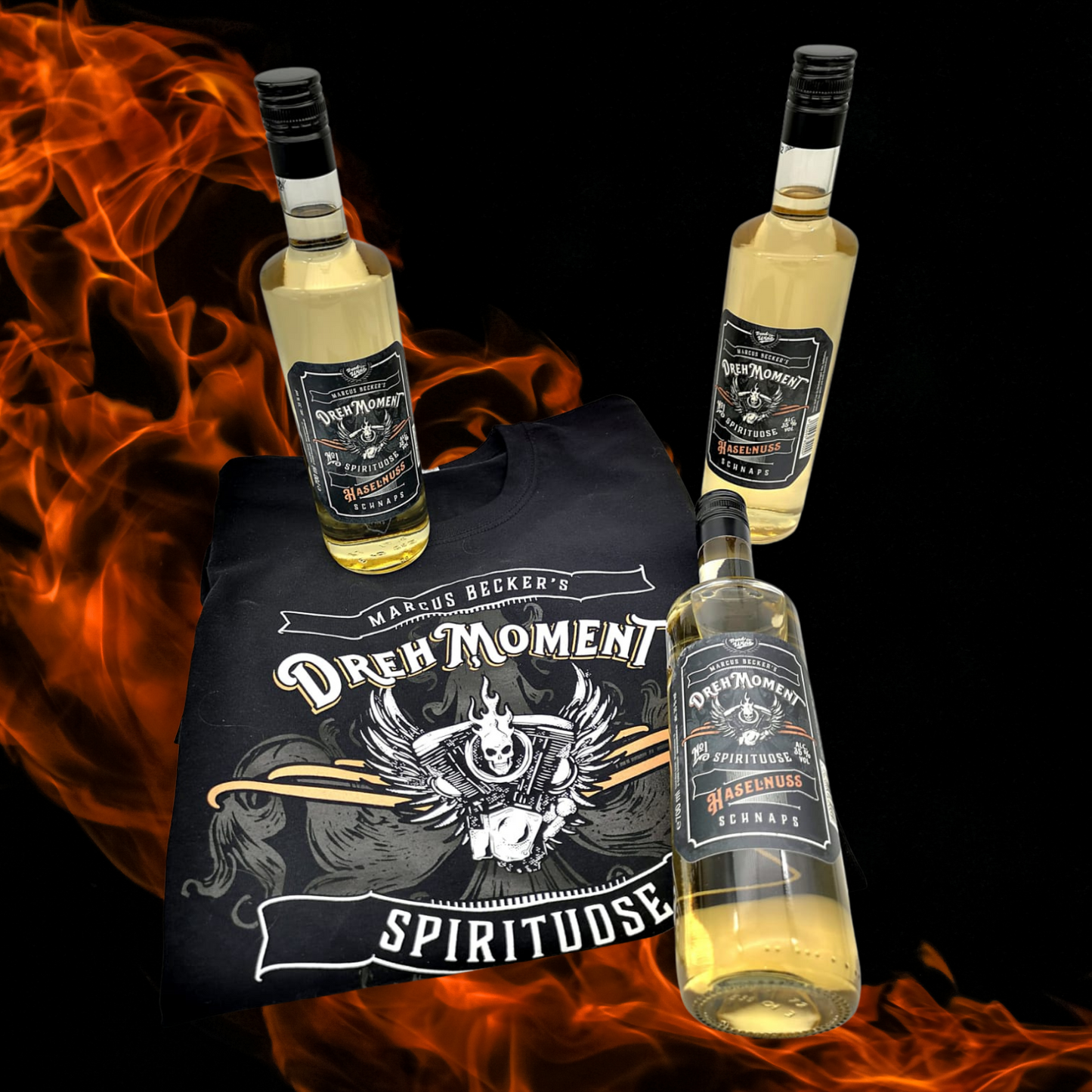 Aktionspaket: 3 x Drehmoment Haselnuss-Schnaps 0,7l inkl. T-Shirt