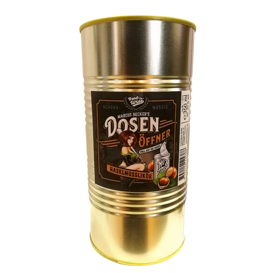 Dosenöffner Haselnuss-Likör - 0,35l Flasche in der Geschenkdose (20% vol.)